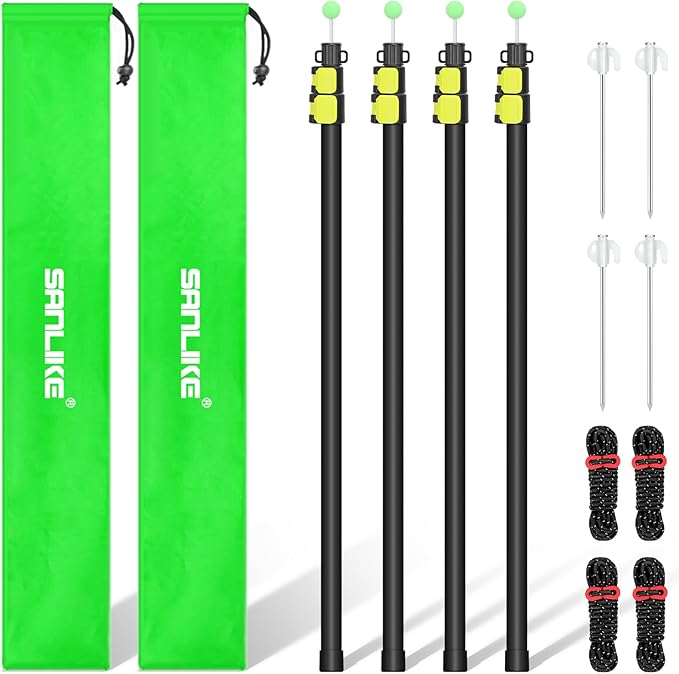 SANLIKE Tarp Poles Heavy Duty Telescoping 97 Adjustable Aviation Aluminum Canopy Rods Lengthen Thicken with Protection Cap Portable Poles for Tent Fly Awning Camping Hiking +Stakes Ropes Set of 4