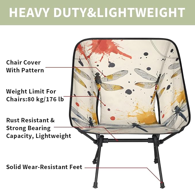 Honeybaby Folding Camping Chair Dragonfly Watercolor Camping Chairs Lightweight Portable Chair Outdoor Foldable Chairs for Camping Travel Picnic Beach Hiking
