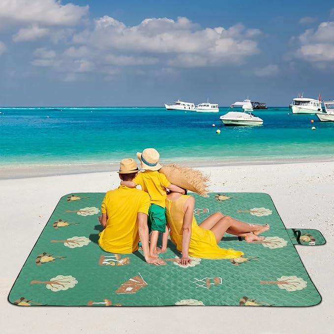 Large Beach Blanket Waterproof Sandproof Picnic Blankets Outdoor Blanket Foldable Beach Mat Sandfree with Carry Strap Lightweight Beach Blankets fit 2-4 Adults for Beach Camping Grass Lawn Park