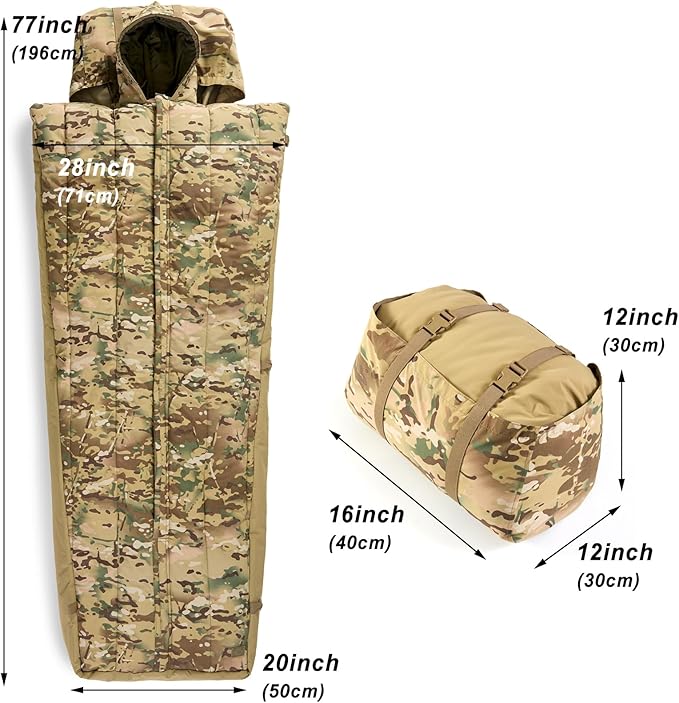 MT British Army Pattern 1958 Style Sleeping Bag – Military Tactical Roll-up Sleep System with Compression Sack Waterproof &amp Warm Outdoor Survival Gear OD/Multi-Terrain