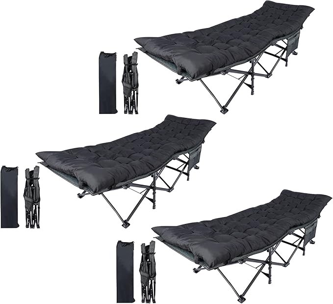 YSSOA Adults Foldable Outdoor with Portable Bag Bed Lightweight Sleeping Cots for Camping Easy to Set up 3 Pack Black