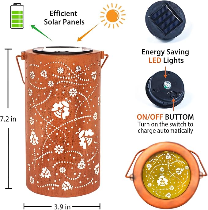 Ladybug Solar Lanterns Outdoor Waterproof Hanging Solar Lights Ladybug Gifts for Women Men Metal Decorative LED Ladybug Lanterns for Garden DecorYardPatioLawnTabletopPathwayLandscape