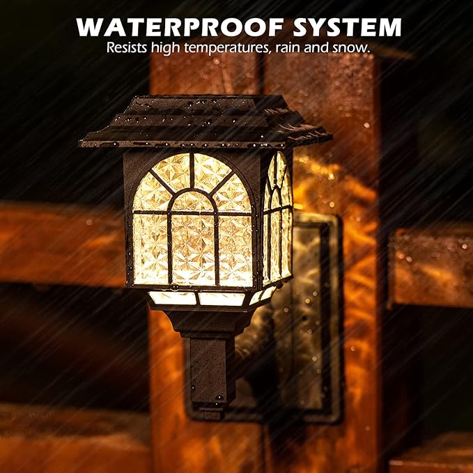 LeiDrail Solar Fence Lights 4 Pack Solar Lights Outdoor Waterproof Lantern Warm White LED Wall Deck Post Landscape Lighting for Garden Yard Patio Front Door
