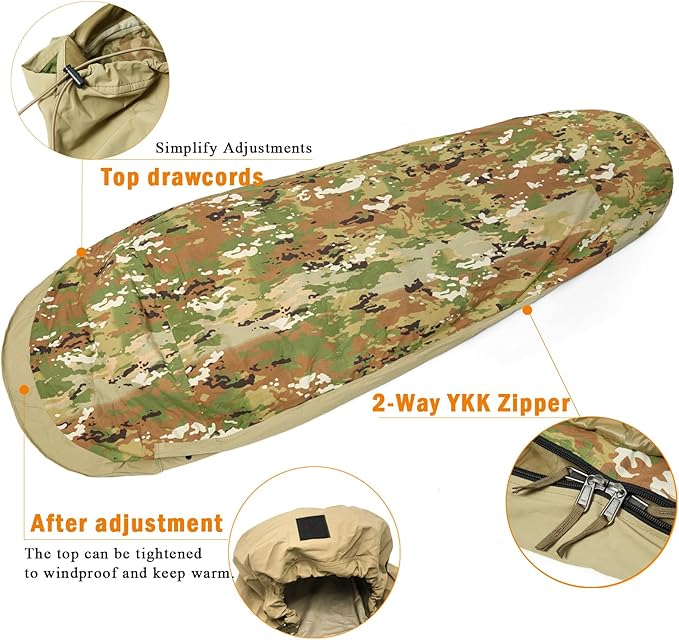 Akmax.cn Bivy Cover Sack for Military Army Modular Sleeping System Waterproof Outer Shell for Sleeping Bag Minimalist Stealth Shelter
