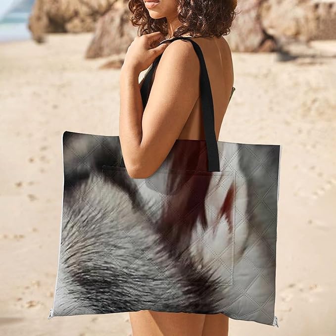 Husky Dog Beach Blanket Outdoor Packable Picnic Blanket with Zipper Folds Into Tote Bag Waterproof Picnic Mat Portable Beach Mat for Camping Hiking Festivals