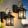 2 Pack Porch Light with GFCI Outlet Distance and Time Adjustable Motion Sensor Outdoor Lights Black Dusk to Dawn Outdoor Light with Outlet for House Garage Garden Waterproof Aluminum