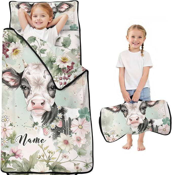 Toddler Sleeping Bag with Blanket &amp Pillow – Personalized Roll-Up Nap Mat with Custom Name for Kids