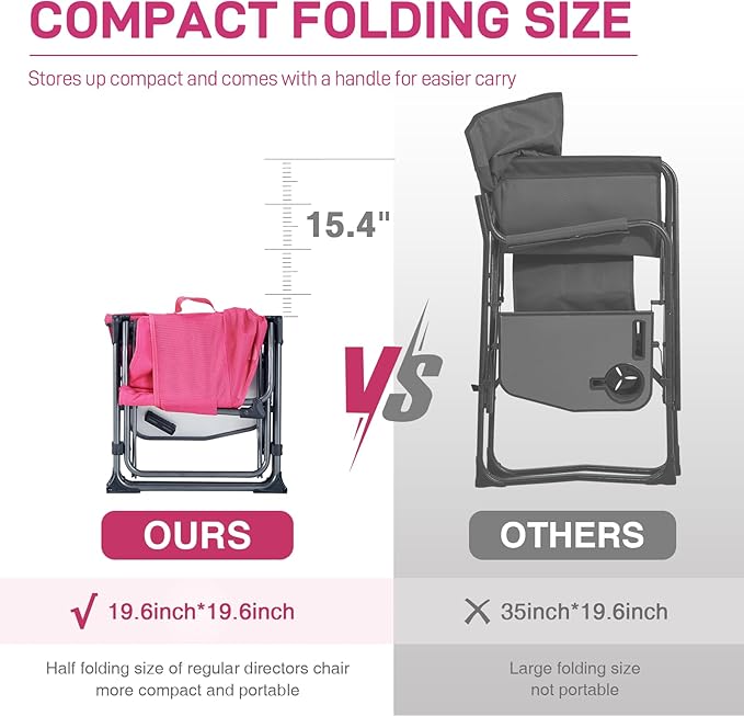 EVER ADVANCED Camping Directors' Chair with Side Table Portable Folding with Compact Size Breathable &amp Quick Dry Design Heavy Duty Lawn Chair with Pocket 400lbs Textilene Mesh Pink