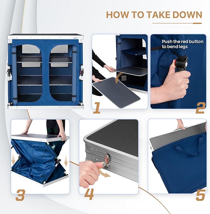 EAGLE PEAK Double Folding Camping Table with Storage Organizer and Side Pockets Portable Outdoor Portable Camping Table for BBQ Picnic and Tailgating Carry Bag Included Blue