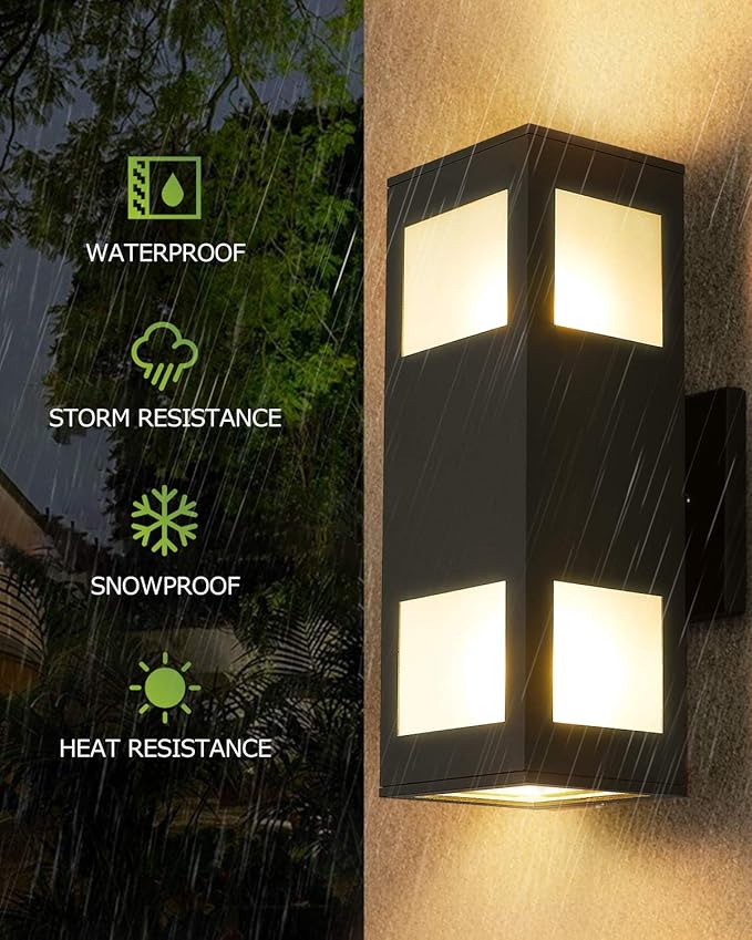 harriet Porch Lights Outdoor Modern - IP64 Waterproof Aluminum and Tempered Glass Cover 13 Rectangular Up/Down Wall Sconce for Porch Garage &amp Patio Exterior Lighting Black
