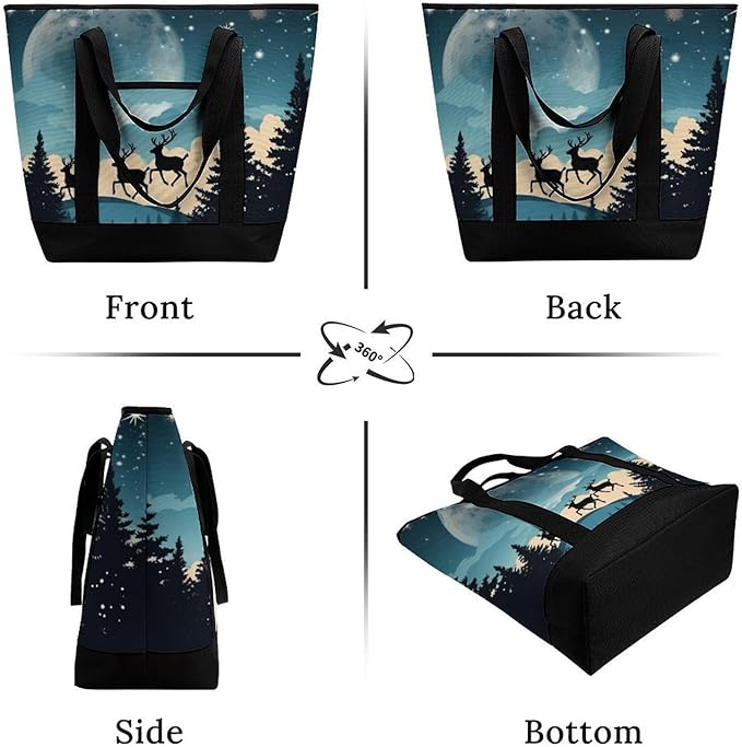 Insulated Shopping BagLarge Reusable Cooler Bags Christmas Winter Printed Foldable Shopping BagTravel Waterproof Shoulder Bag