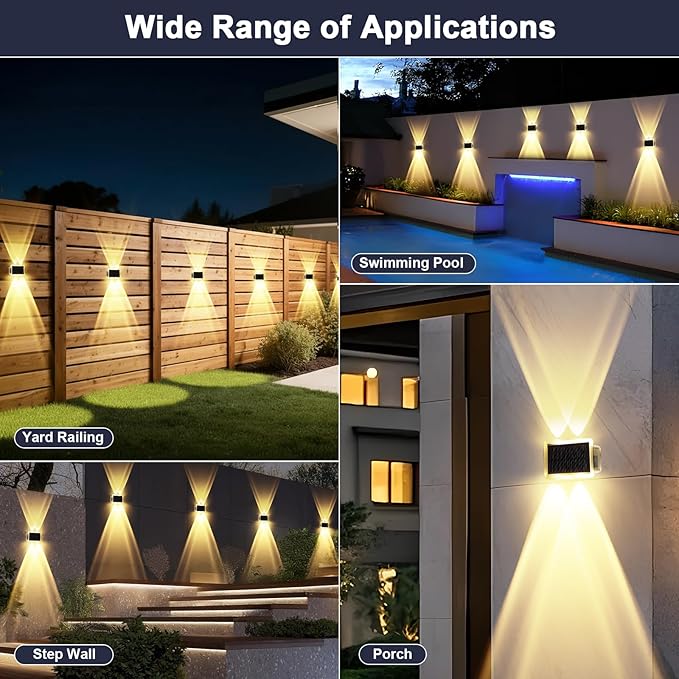 Solar Fence Lights Outdoor New Up Down Lighting Fence Lights Solar Powered with 3 Modes 3000K/4000K/6000K IP65 Waterproof Solar Wall Light for Backyard Wall Pathway Deck Patio Decor - 12 Pack