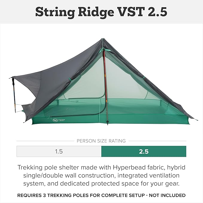 Big Agnes String Ridge VST - Trekking Pole Backpacking Tent for Camping 3 Season Premium Ultralight Waterproof