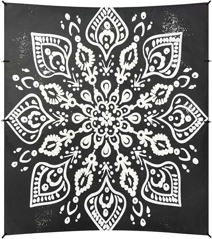 ALAZA White Mandala Graffiti Beach Tent Sun Shelter UPF50+ Protection Beach Shade Canopy w/ 4 Sandbags for Outdoor Camping Fishing Backyard Fun Picnic 10x9 ft