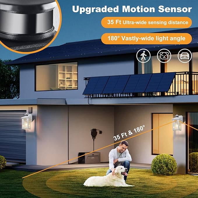Porch Light with GFCI Outlet: Motion Sensor Porch Lights Outdoor with Remote Control Dusk to Dawn Exterior Lighting Fixtures White Modern Outdoor Wall Lights for House Garage Patio Front Door