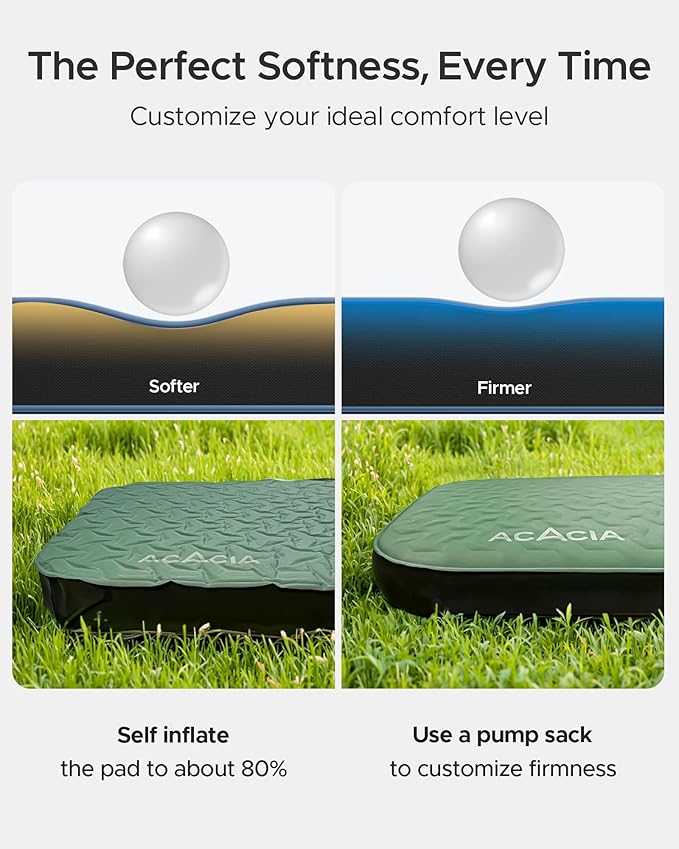 Acacia 4 Thick Self Inflating Sleeping Pad with Foam Innovative Y-Shaped Telescopic Structure Ultraportable Camping Air Mattress with Pump Sack Easy Roll Up Sleep Bed for Travel Tent Car