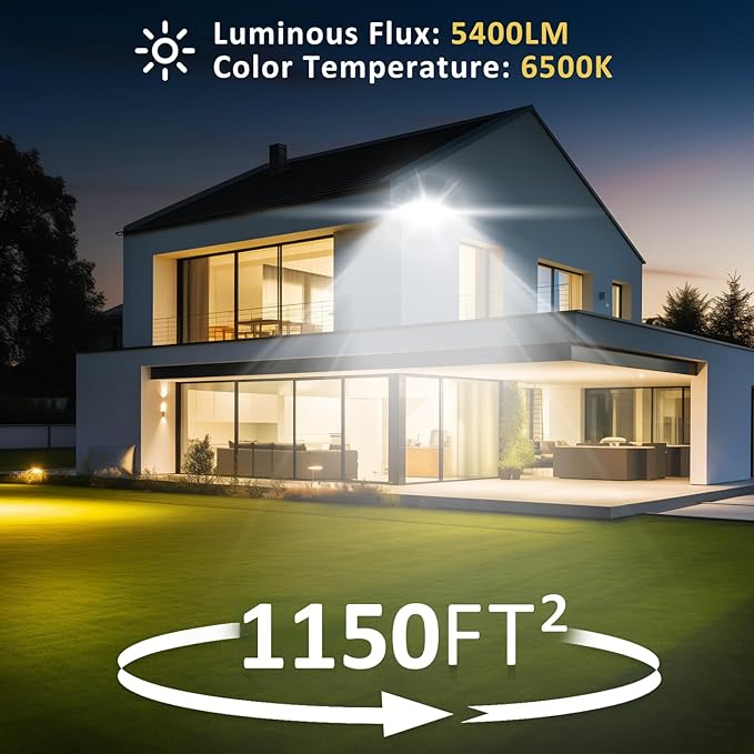 Flood Lights Outdoor7200LM Bright Work Light Plug in6500K Daylight White LED Flood Light Outdoor IP66 Waterproof Exterior Floodlight for Yard Garage Stadium 2 Pack (60W)