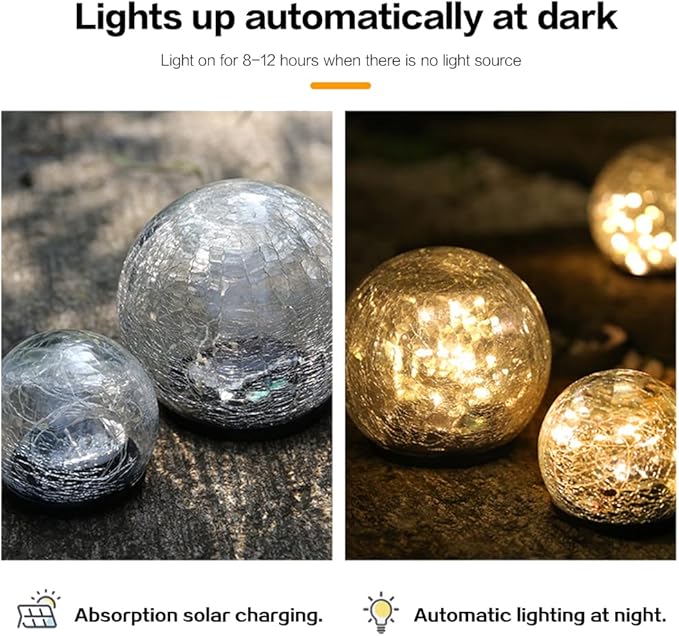 TOMEX 4 Pack Solar Garden Lights Cracked Glass Ball Waterproof Warm White LED for Outdoor Decor Decorations Pathway Patio Yard Lawn 4 Pack (4.7)
