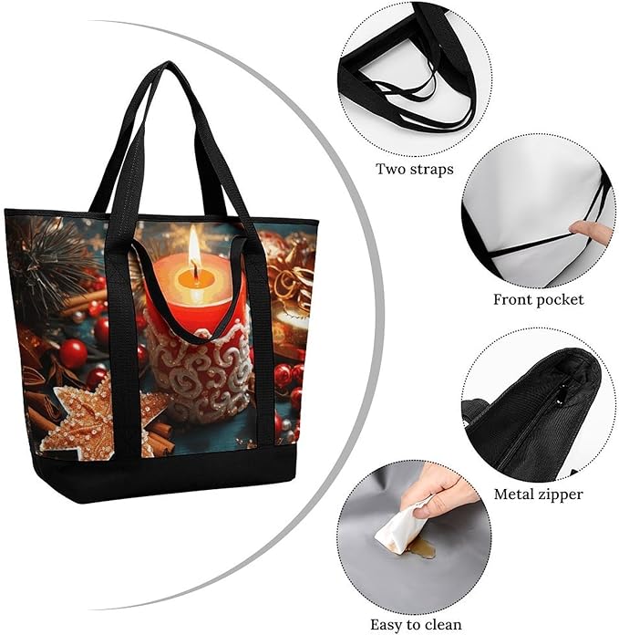 Insulated Shopping BagLarge Reusable Cooler Bags Christmas Candle Printed Foldable Shopping BagTravel Waterproof Shoulder Bag