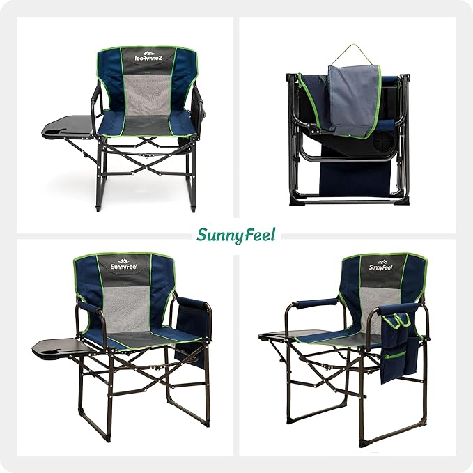 SUNNYFEEL Camping Directors Chair Heavy DutyOversized Portable Folding Chair with Side Table Pocket for Beach FishingTripPicnicLawnConcert Outdoor Foldable Camp Chairs