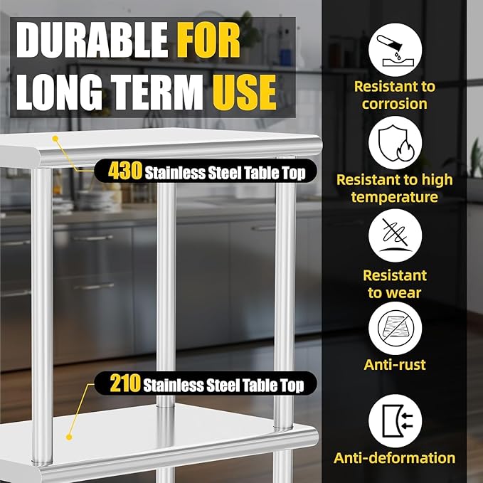 Double Overshelf 2 Tier Stainless Steel Shelf 12 x 36 Inch Weight Capacity 330lb for Prep Work Table in Restaurant Home and Kitchen