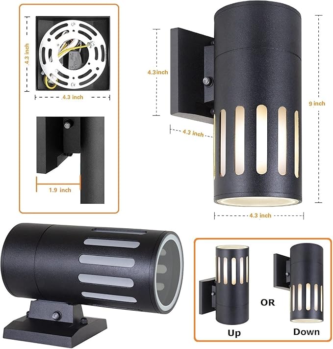 Dusk to Dawn Sensor Outdoor Wall Sconce Exterior Lighting -ETL Listed Aluminum Anti-Rust Waterproof Wall Mount Cylinder Light 1-Direction Up or Down Light Fixture for PorchPatio or Doorway