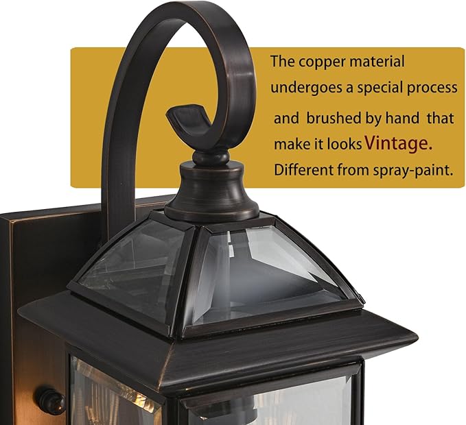 Exterior Wall Light Fixtures 18.5Inch Copper Outdoor Wall Lights Waterproof with Clear Glass Lantern Wall Sconce Oil Rubbed Bronze Porch Light for House Patio Garage Front Porch E26