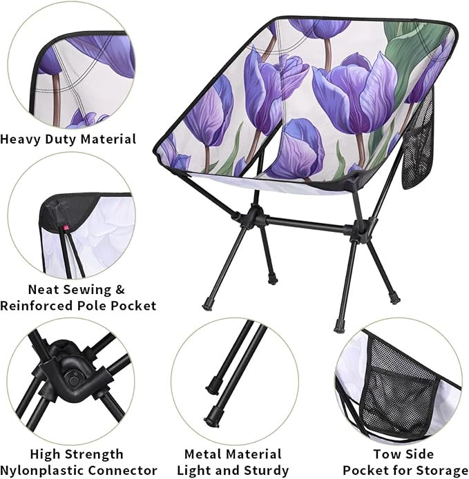 Honeybaby Folding Camping Chair Tulip Theme Camping Chairs Lightweight Portable Chair Outdoor Foldable Chairs for Camping Travel Picnic Beach Hiking
