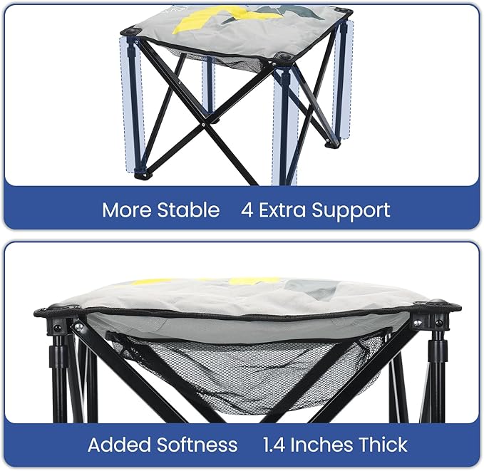 Padded Camping Stool 18 Inch Oversized Camping Foot Rest 500lb Camping Chairs Outdoor Footstool Portable Camping Ottoman for Camping Gardening Fishing w/Storage Net Carry Bag (2 Grey)