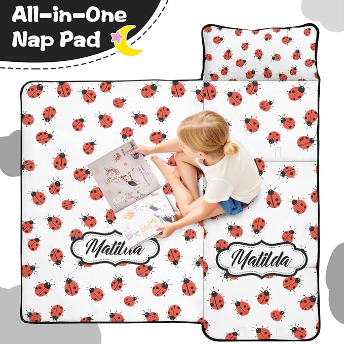 Custom Toddler Nap Mat with Name – Personalized Sleeping Bag for Kids with Pillow and Blanket Roll-Up Design