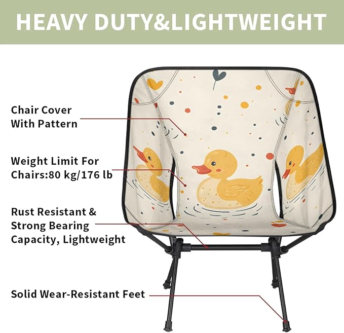 Honeybaby Folding Camping Chair Ducks dots Camping Chairs Lightweight Portable Chair Outdoor Foldable Chairs for Camping Travel Picnic Beach Hiking
