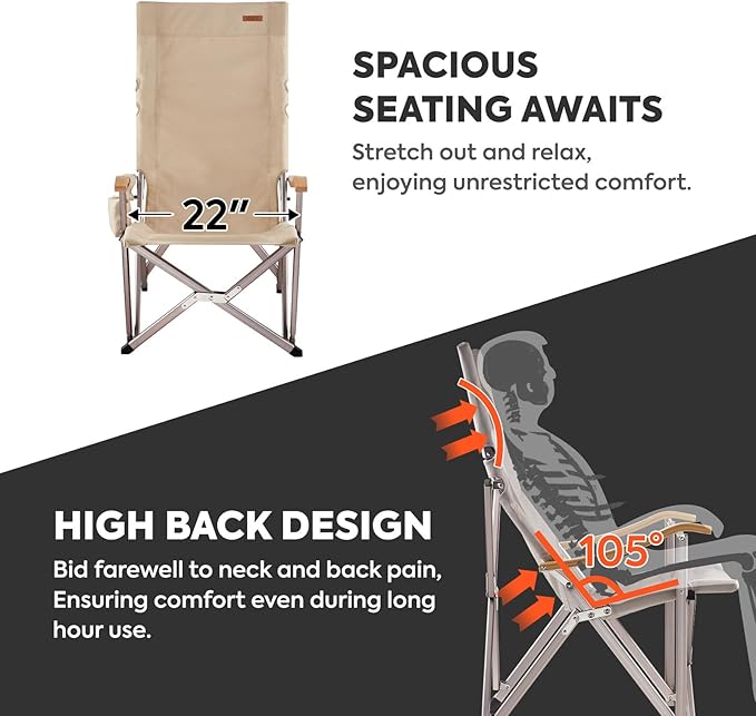ICECO High Back Camping Chairs for Adults Heavy Duty Folding Chair for Outside Portable Outdoor Chairs with Storage Bag Hold Up 600 LBS Backpack Camping Chair 10 Years Warranty (Non-Adjustable)