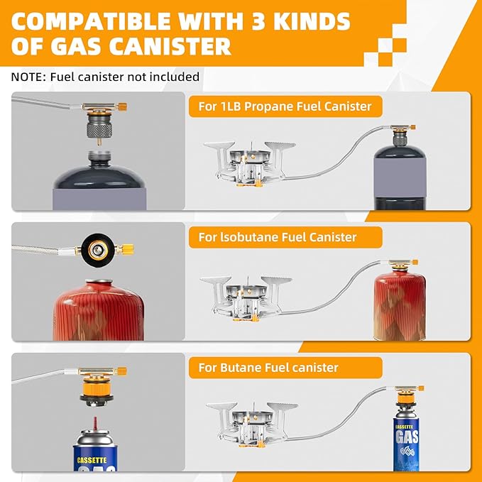 9900W Windproof Camping Gas Stove Portable Camping Stove with Piezo Ignition 1LB Propane Tank Adapter Butane Adapter for Outdoor Cooking Picnic Camping and Hiking