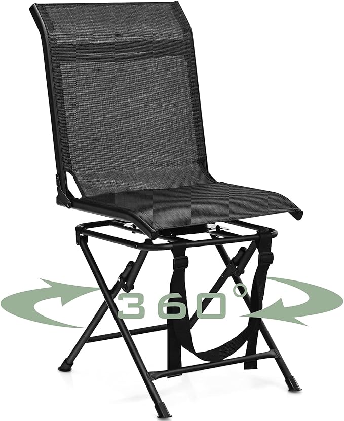 GYMAX Hunting Chair 360 Degree Swivel Hunting Blind Chair with Carry Handle 330 lbs Capacity Comfortable Waterproof Portable and Silent Folding Dove Hunting Chair for Blinds
