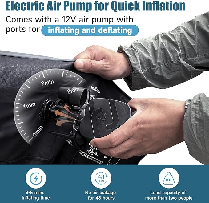 Inflatable SUV Air Mattress: Double-Sided Flocking Car Mattresses for Back SUV Travel Camping Sleeping Bed with Air Pump 2 Pillows