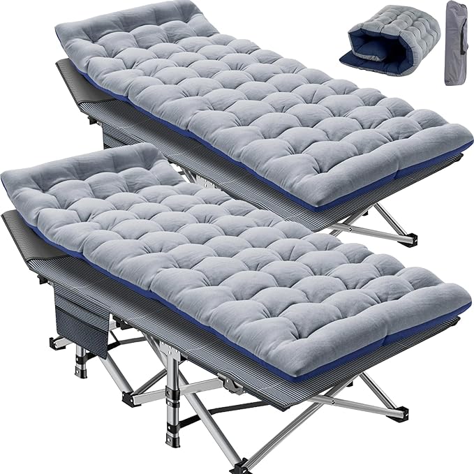 Portable Folding Camping Cot for Adults with Mattress Lightweight Camp Bed with Carry Bag Ideal for Outdoor Travel Beach Hiking and Backpacking