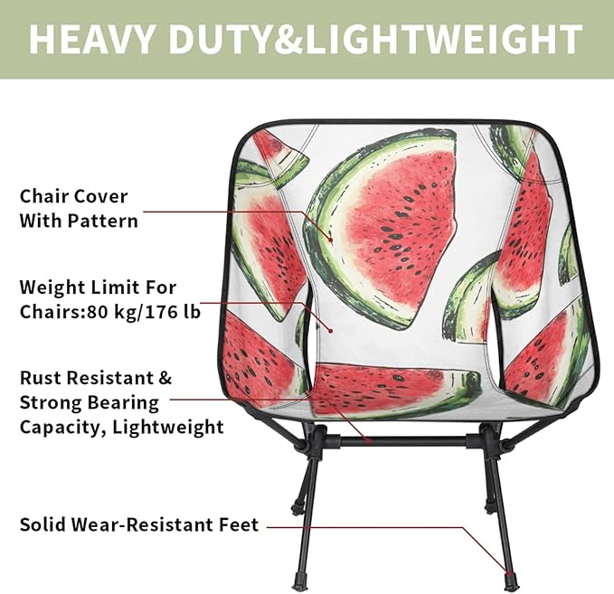 Honeybaby Folding Camping Chair Watercolor Watermelon Slices Camping Chairs Lightweight Portable Chair Outdoor Foldable Chairs for Camping Travel Picnic Beach Hiking