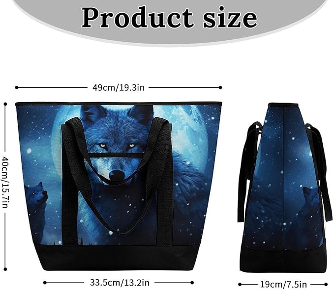 Insulated Shopping BagLarge Reusable Cooler Bags Wolfs Printed Foldable Shopping BagTravel Waterproof Shoulder Bag