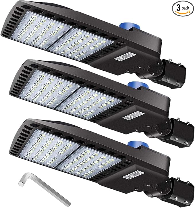 ledmo 3 Pack LED Parking Lot Lights with Photocell Slip Fitter 26000lm Outdoor Dusk to Dawn Commercial Shoebox Pole Lighting Flood Security Lamp for Street Area Stadium 5000K 200W