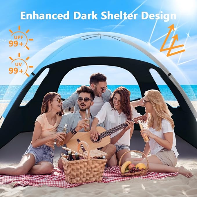 NXONE Beach Tent Sun Shelter with UPF 50+ UV Protection Lightweight Easy Setup Portable Beach Canopy for Family Large Space for Beach Camping &amp Outdoor 3/4/6 Person