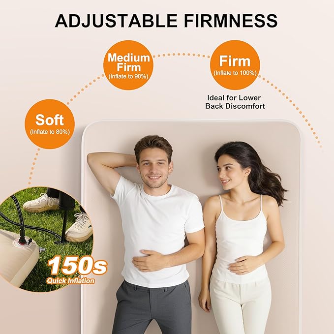 TOBTOS High-Support Full Size Camping Air Mattress 3 Thick No Sagging Inflatable Mattress with Manual Pump Double Sleeping Pad for Camping Home Hiking