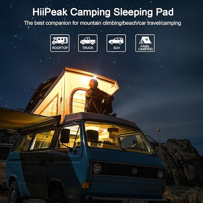 HiiPeak Double Sleeping Pad - Self Inflating 3 Extra-Thick for 2 Person with Pillow Built-in Foot Pump Inflatable Sleeping Mat for Backpacking Hiking Traveling Tent Portable Camping Mat (Green)
