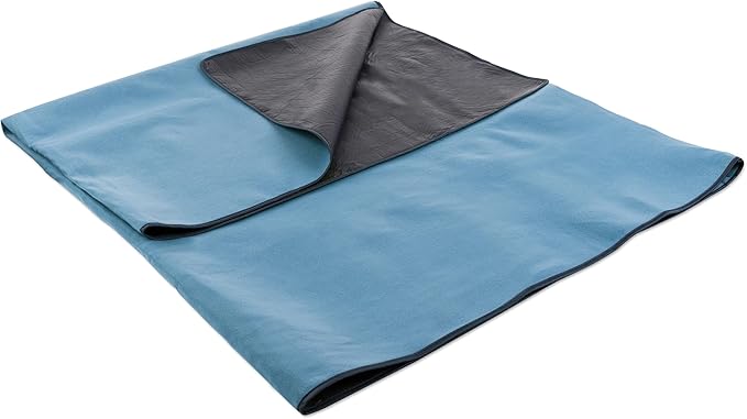 ONIVA Blanket Tote XL Outdoor Picnic Blanket 70x80 Foldable Beach Blanket with Fleece Top Water-Resistant Backing Strap &amp Pocket Portable Mat for 4-5 People by Picnic Time (Dusty Blue)