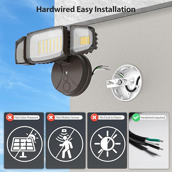 Olafus 80W Flood Lights Outdoor Switch Controlled 8000LM LED Security Lights IP65 Waterproof Outside Floodlights 6500K Exterior Flood Light Fixture Wired for House Yard Porch Eave Brown