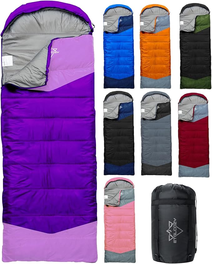 Lightweight 3-Season Sleeping Bag for Adults/Kids Camping Compact w/Compression Sack Waterproof Ripstop Portable for Backpacking Hiking Travel