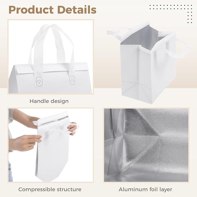 50 Pcs Thermal Insulation for Coffee Milk Tea Insulated Take Away Bags Hot Cold Food Cooler Bags Pizza Delivery Bags for Restaurant Grocery Bulk Food Bags 9.5 X 6 X 9.5 Inches