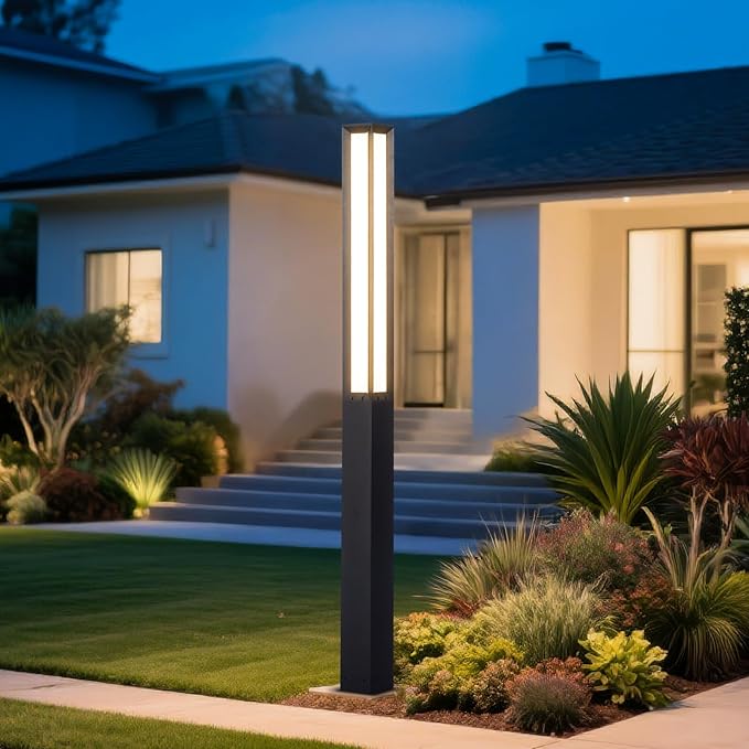Landscape Path Lights 92 Tall Outdoor Pathway Bollard Light Waterproof Driveway Pole Lamp 3000K LED Yard Walkway Lighting Modern Patio Lantern AC100-240V Wired Fixture for Lawn Commercial