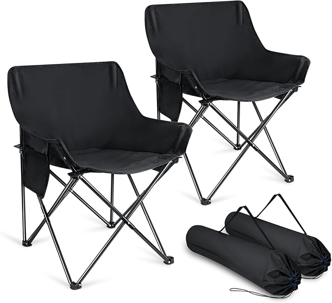 Joyfair Outdoor Camping Chair for Adult Large Portable Folding Moon Chairs with Carry Bag for Patio Beach Fishing Lawn and More Outdoor Sports 600D Oxford Fabric &amp Heavy Duty Steel (2 Black)