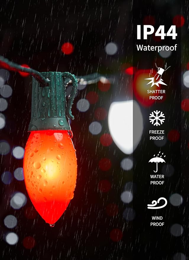 Vintage C9 LED Christmas Lights Outdoor 150 Feet C9 String Lights with 75 Shatterproof C9 Bulbs Waterproof Connectable Christmas Tree Lights for Outside Roofline Patio Xmas Decor Red &amp Pure Whi