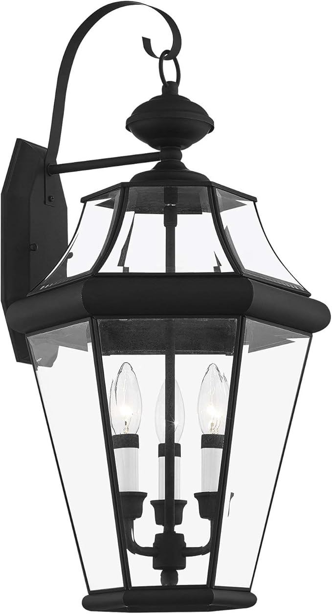 Livex Lighting 2361-01 Georgetown 3-Light Outdoor Wall Lantern Antique Brass